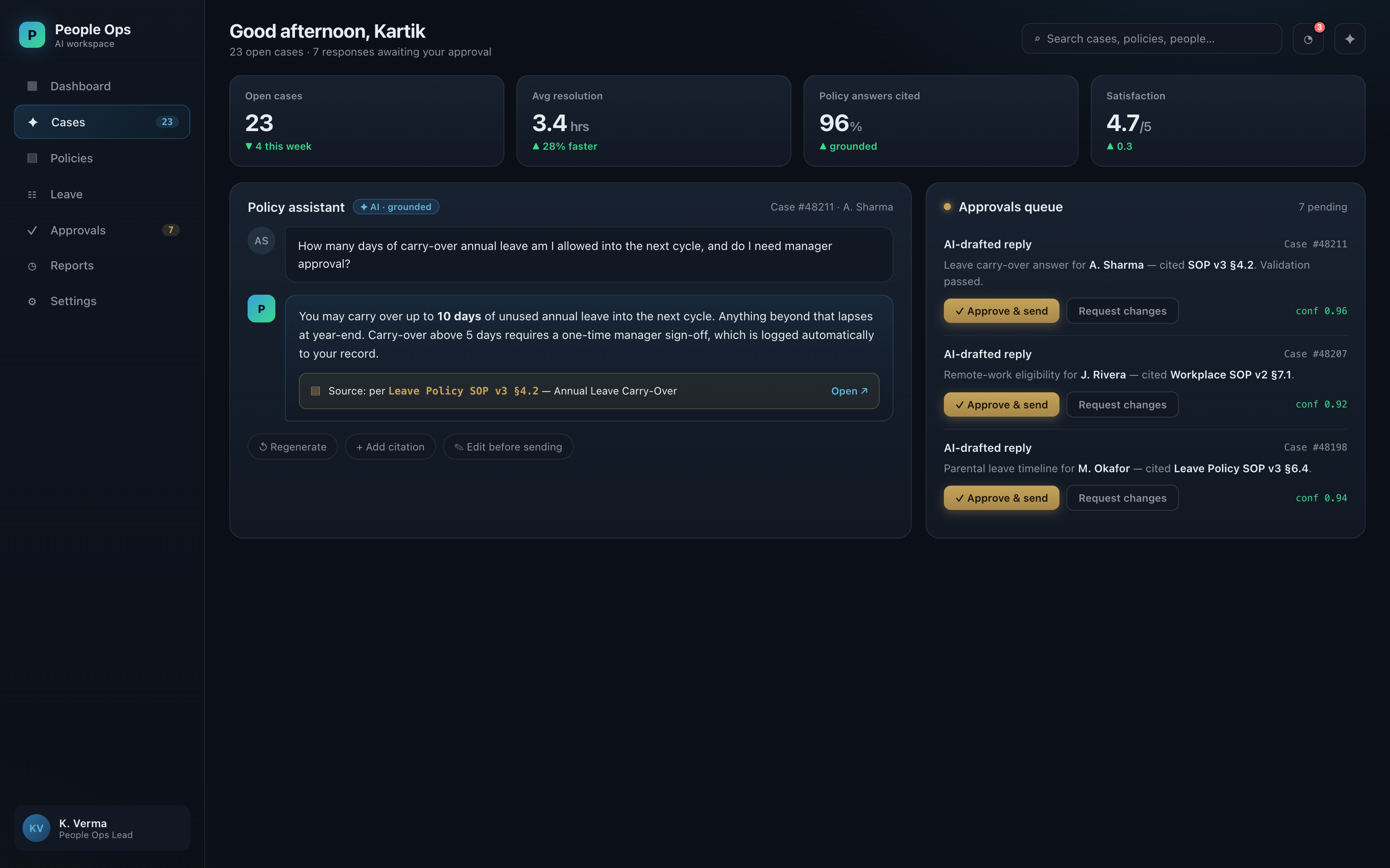 HR portal dashboard